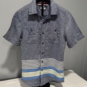 Tommy Hilfiger Men's Blue Chambray Shirt with Stripes